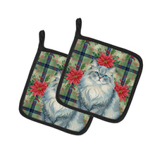 Load image into Gallery viewer, Persian Blue Cat with Poinsettias Pair of Pot Holders