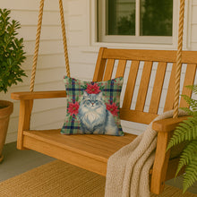 Load image into Gallery viewer, Persian Blue Cat with Poinsettias Throw Pillow