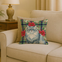 Load image into Gallery viewer, Persian Blue Cat with Poinsettias Throw Pillow