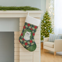 Load image into Gallery viewer, Persian White Cat with Poinsettias Holiday Stocking