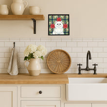 Load image into Gallery viewer, Persian White Cat with Poinsettias Framed Metal Print