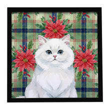 Load image into Gallery viewer, Persian White Cat with Poinsettias Framed Metal Print