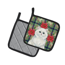 Load image into Gallery viewer, Persian White Cat with Poinsettias Pair of Pot Holders