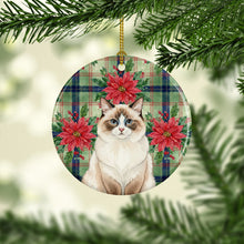 Load image into Gallery viewer, Ragdoll Bicolor Cat with Poinsettias Ceramic Ornament