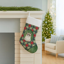 Load image into Gallery viewer, Ragdoll Bicolor Cat with Poinsettias Holiday Stocking