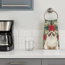 Load image into Gallery viewer, Ragdoll Bicolor Cat with Poinsettias Kitchen Towel