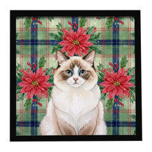 Load image into Gallery viewer, Ragdoll Bicolor Cat with Poinsettias Framed Metal Print