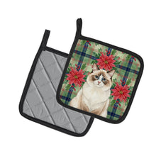 Load image into Gallery viewer, Ragdoll Bicolor Cat with Poinsettias Pair of Pot Holders