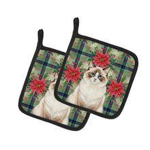 Load image into Gallery viewer, Ragdoll Bicolor Cat with Poinsettias Pair of Pot Holders