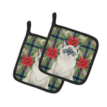 Load image into Gallery viewer, Ragdoll Blue Point Cat with Poinsettias Pair of Pot Holders