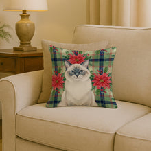 Load image into Gallery viewer, Ragdoll Blue Point Cat with Poinsettias Throw Pillow