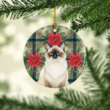 Load image into Gallery viewer, Ragdoll Seal Point Cat with Poinsettias Ceramic Ornament