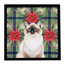 Load image into Gallery viewer, Ragdoll Seal Point Cat with Poinsettias Framed Metal Print