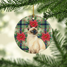 Load image into Gallery viewer, Seal Point Cat with Poinsettias Ceramic Ornament