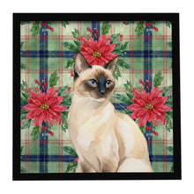 Load image into Gallery viewer, Seal Point Cat with Poinsettias Framed Metal Print