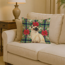Load image into Gallery viewer, Seal Point Cat with Poinsettias Throw Pillow