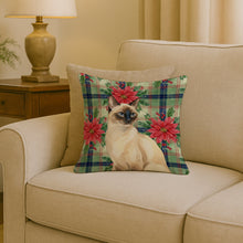 Load image into Gallery viewer, Seal Point Cat with Poinsettias Throw Pillow