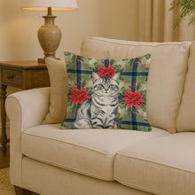 Load image into Gallery viewer, Silver Classic Tabby Cat with Poinsettias Throw Pillow