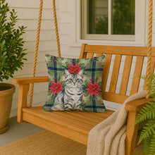 Load image into Gallery viewer, Silver Classic Tabby Cat with Poinsettias Throw Pillow