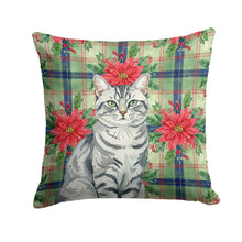 Load image into Gallery viewer, Silver Classic Tabby Cat with Poinsettias Throw Pillow