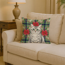 Load image into Gallery viewer, Silver Mackerel Tabby Cat with Poinsettias Throw Pillow