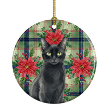 Load image into Gallery viewer, Solid Black Cat with Poinsettias Ceramic Ornament