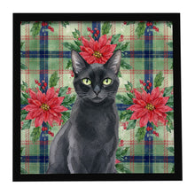 Load image into Gallery viewer, Solid Black Cat with Poinsettias Framed Metal Print