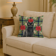 Load image into Gallery viewer, Solid Black Cat with Poinsettias Throw Pillow