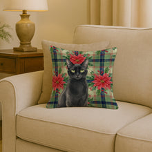 Load image into Gallery viewer, Solid Black Cat with Poinsettias Throw Pillow