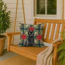 Load image into Gallery viewer, Solid Black Cat with Poinsettias Throw Pillow