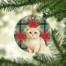 Load image into Gallery viewer, Solid Cream Cat with Poinsettias Ceramic Ornament
