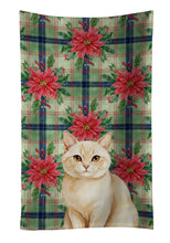 Load image into Gallery viewer, Solid Cream Cat with Poinsettias Kitchen Towel