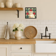 Load image into Gallery viewer, Solid Cream Cat with Poinsettias Framed Metal Print