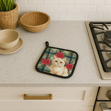 Load image into Gallery viewer, Solid Cream Cat with Poinsettias Pair of Pot Holders