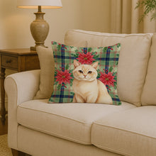Load image into Gallery viewer, Solid Cream Cat with Poinsettias Throw Pillow