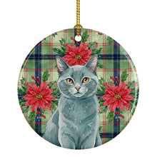 Load image into Gallery viewer, Solid Gray Cat with Poinsettias Ceramic Ornament
