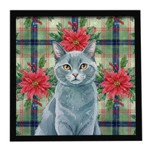 Load image into Gallery viewer, Solid Gray Cat with Poinsettias Framed Metal Print