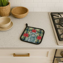 Load image into Gallery viewer, Solid Gray Cat with Poinsettias Pair of Pot Holders
