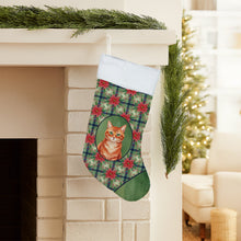 Load image into Gallery viewer, Solid Red Ginger Cat with Poinsettias Holiday Stocking