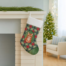 Load image into Gallery viewer, Solid Red Ginger Cat with Poinsettias Holiday Stocking
