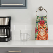 Load image into Gallery viewer, Solid Red Ginger Cat with Poinsettias Kitchen Towel