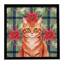 Load image into Gallery viewer, Solid Red Ginger Cat with Poinsettias Framed Metal Print