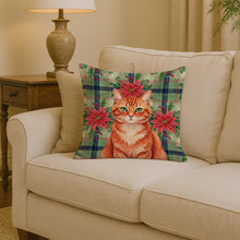 Load image into Gallery viewer, Solid Red Ginger Cat with Poinsettias Throw Pillow