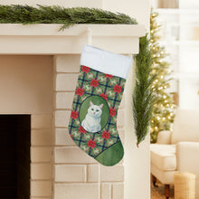 Load image into Gallery viewer, Solid White Cat with Poinsettias Holiday Stocking