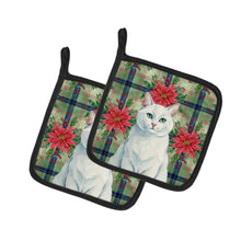 Load image into Gallery viewer, Solid White Cat with Poinsettias Pair of Pot Holders