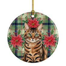 Load image into Gallery viewer, Spotted Tabby Brown Cat with Poinsettias Ceramic Ornament