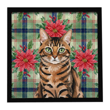 Load image into Gallery viewer, Spotted Tabby Brown Cat with Poinsettias Framed Metal Print