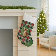 Load image into Gallery viewer, Ticked Tabby Brown Cat with Poinsettias Holiday Stocking