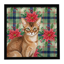 Load image into Gallery viewer, Ticked Tabby Brown Cat with Poinsettias Framed Metal Print