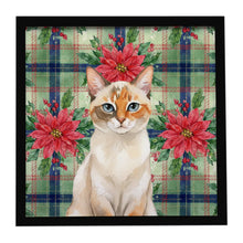 Load image into Gallery viewer, Tortie Point  Cat with Poinsettias Framed Metal Print